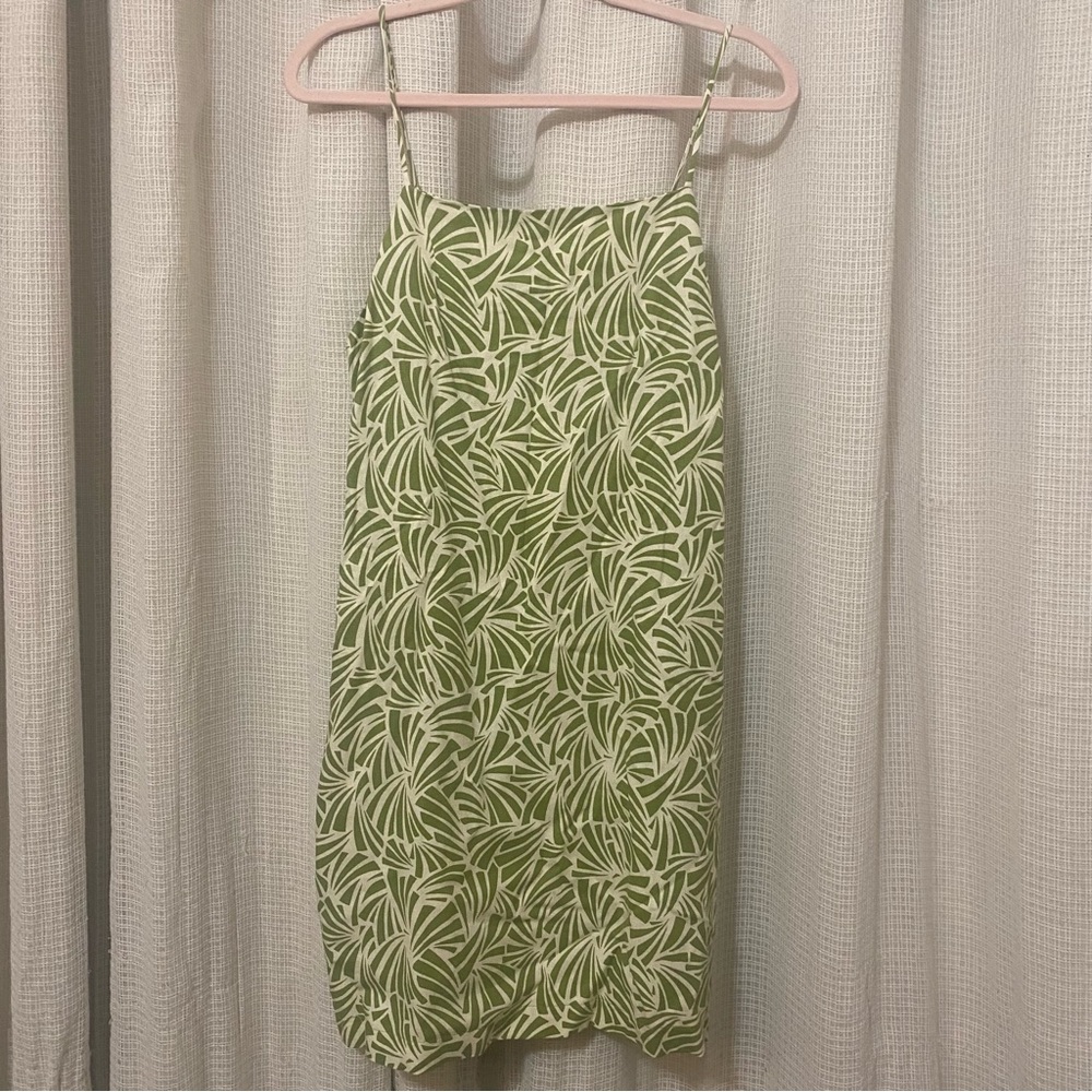 MONTEAU Green Leaf Print Strapless Mini Dress